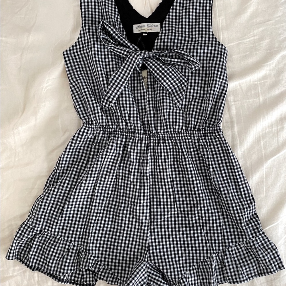 Black & white gingham bow front romper NWT US 8